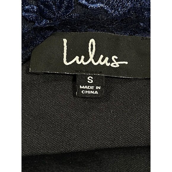 Lulus Lace Halter Bodycon Midi Dress Navy Over Black Size Small - Picture 2 of 5